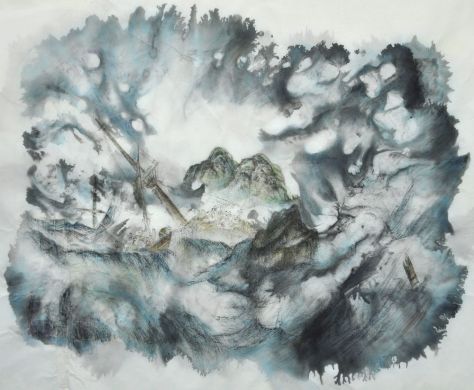 Shipwreck, 2015, ink on paper, 62 x 76 cm. Courtesy of the artist]